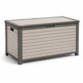 Baúl de jardín de plástico gris beige 117 cm x 45 cm x 57 cm