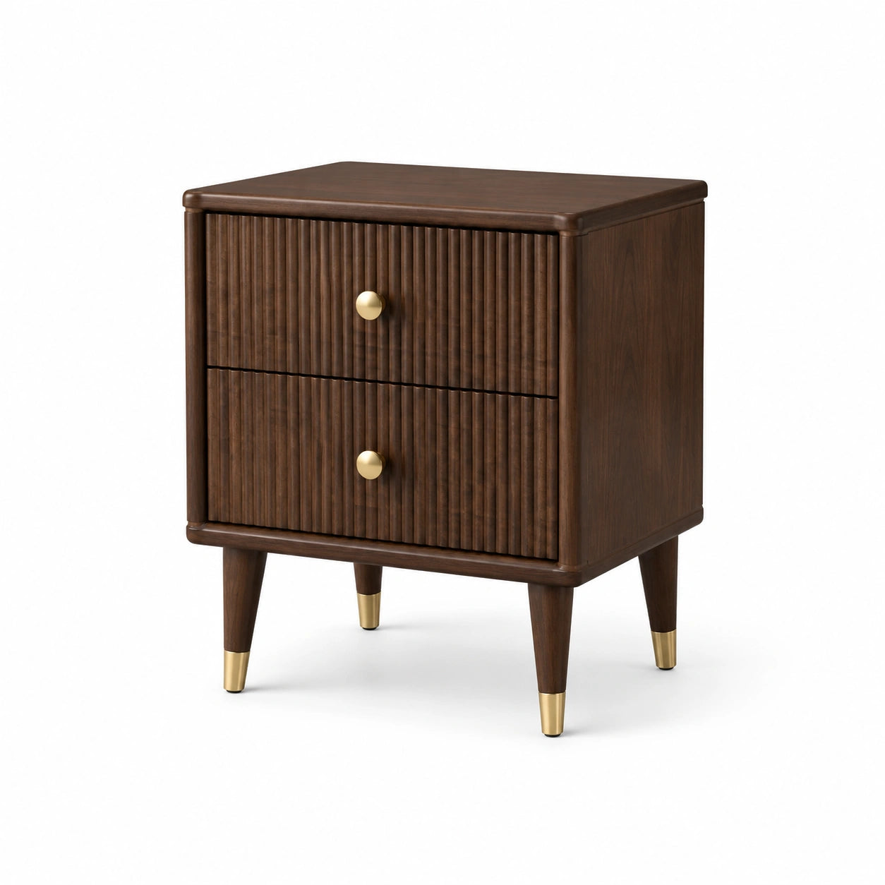 Mesita de noche de madera maciza con tiradores dorados