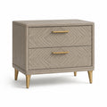 Mesita de noche de madera de roble con asas de metal, beige