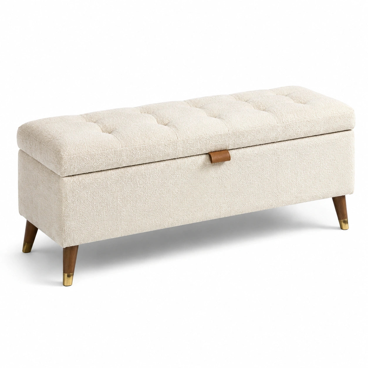 Banco de almacenamiento tejido bouclé beige con patas de madera