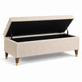 Banco de almacenamiento de tela de poliéster beige con patas de madera