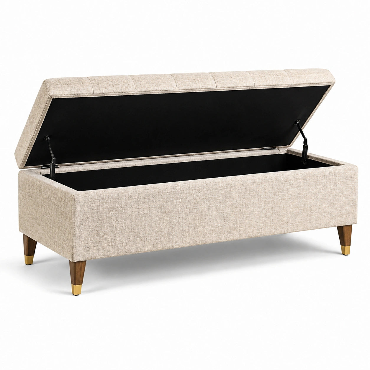 Banco de almacenamiento de tela de poliéster beige con patas de madera