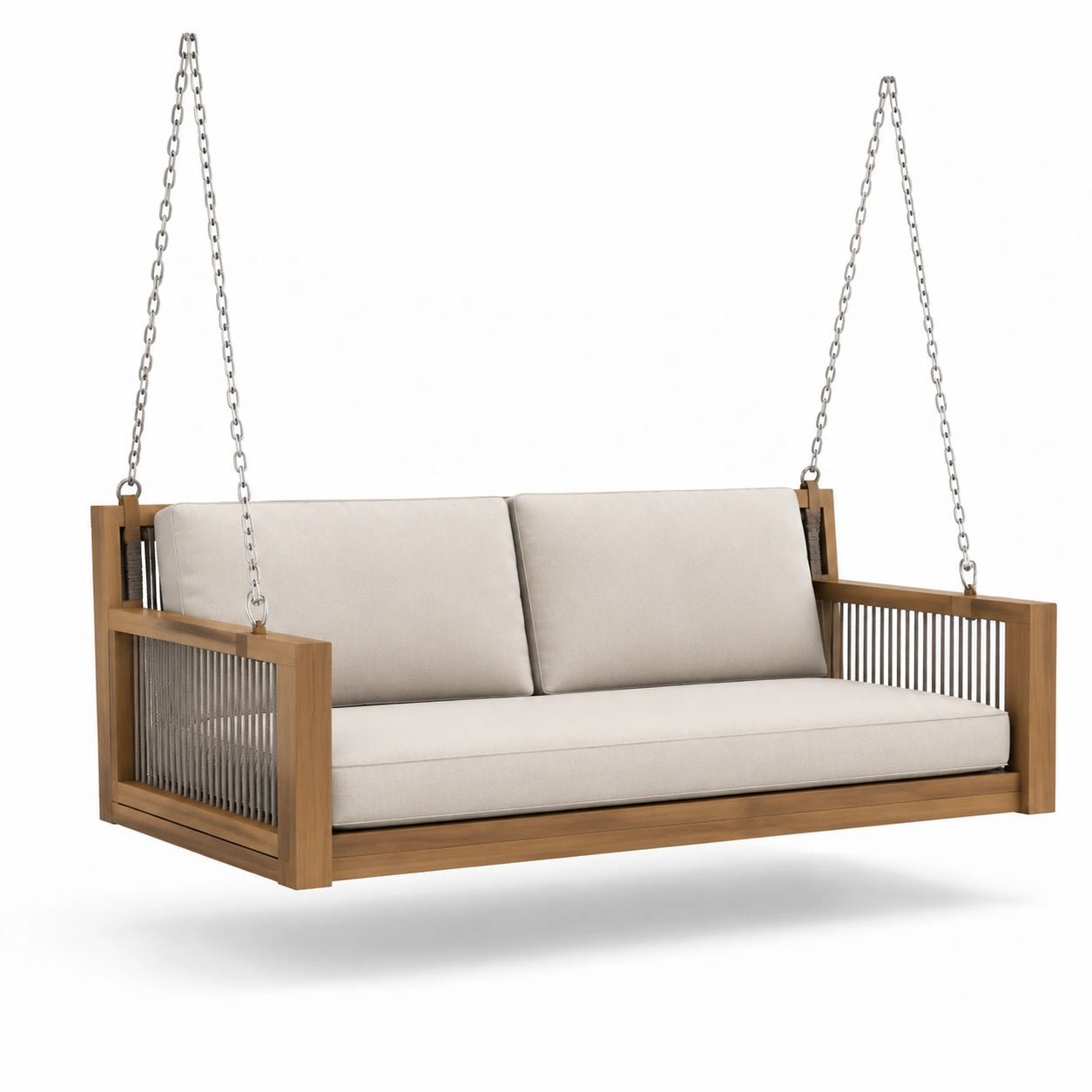 Columpio de madera con cojines de poliéster beige