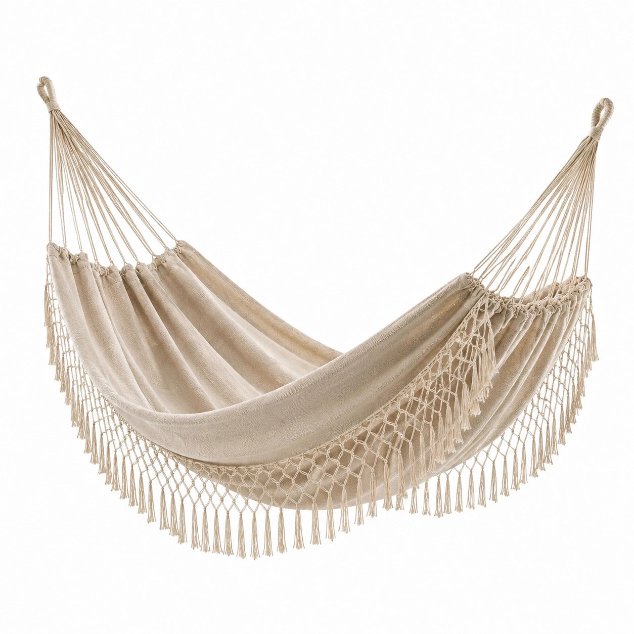 Hamaca de Algodón Beige con Flecos 200x150 cm