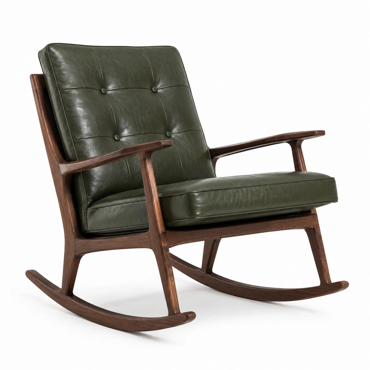 Mecedora de madera y cuero verde