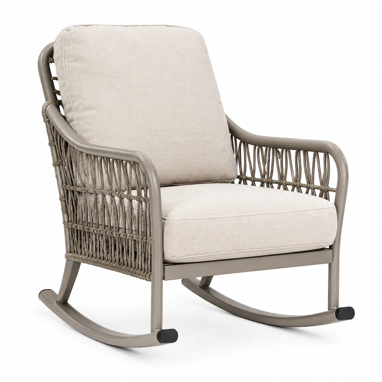 Mecedora de metal y cuerda beige