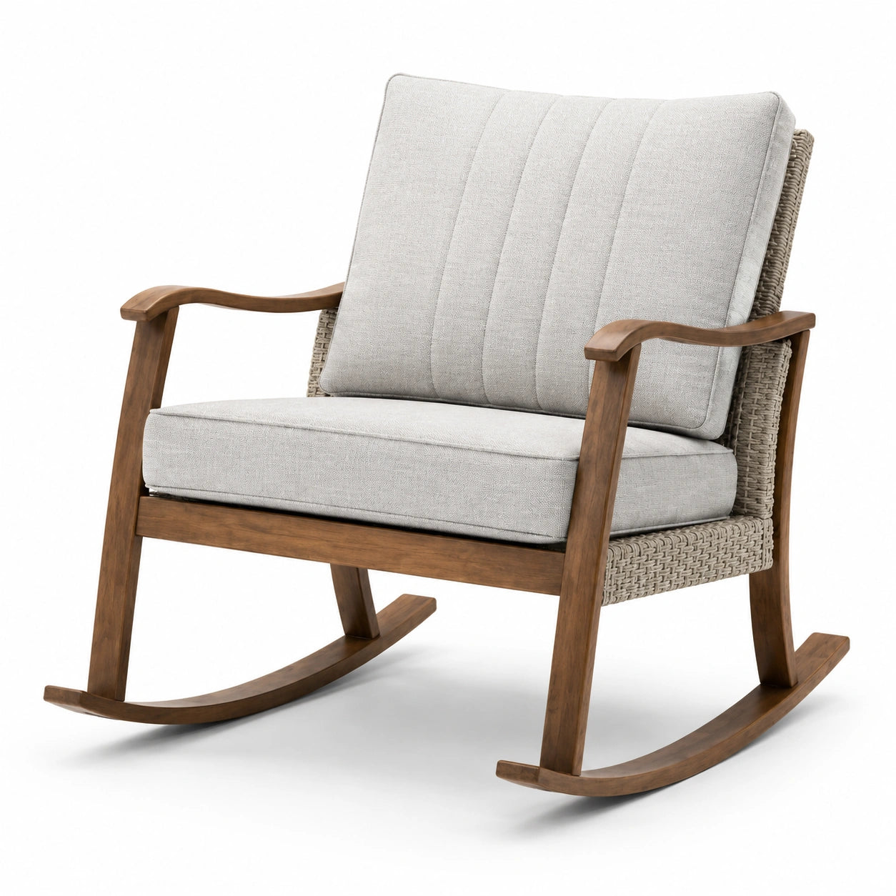Mecedora de Madera con Cojines de Poliéster Beige